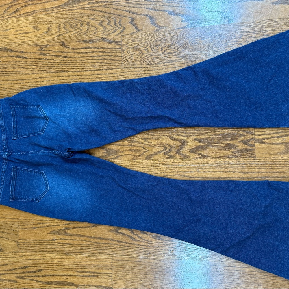 Wide Leg Flare Jeans in Blue with Tie Belt